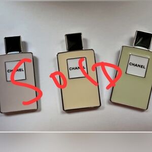 CHANEL Beaute Ltd Ed Set Of 3 Enamel Perfume Bottle Tack Pins NIB Authentic